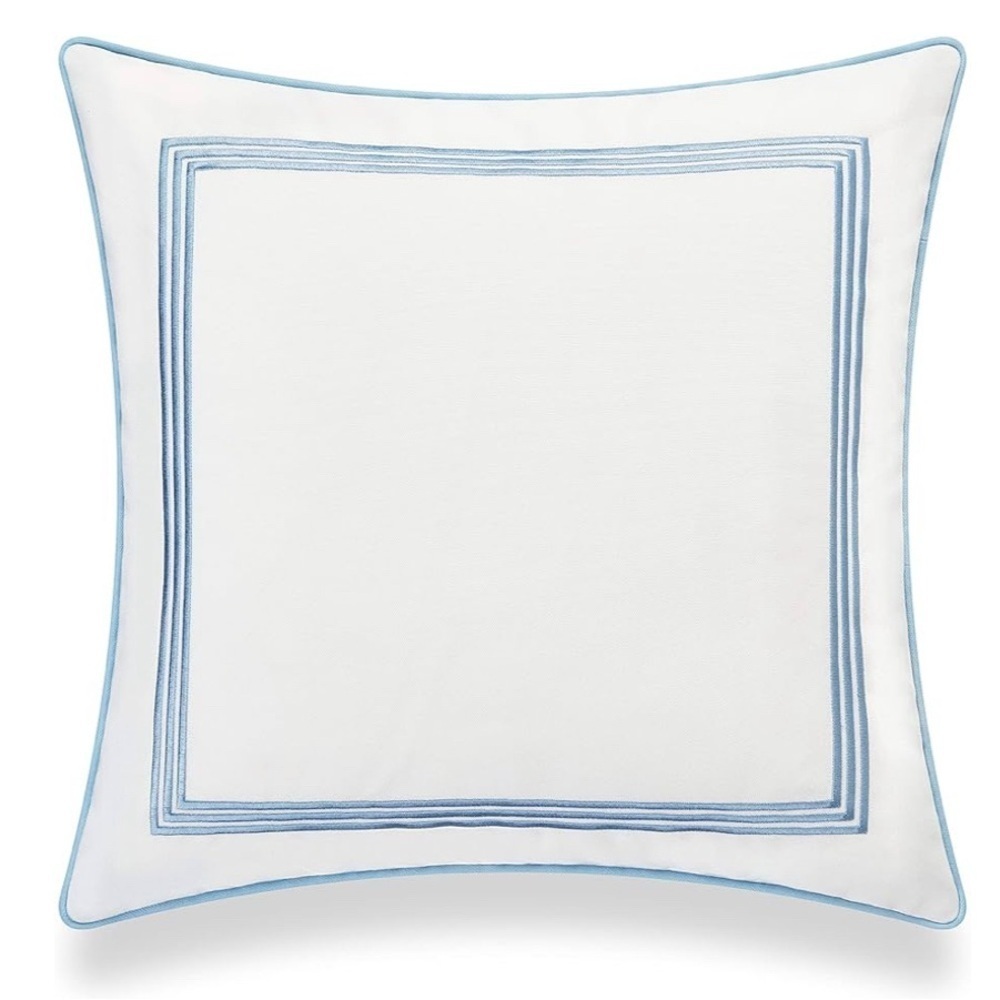 Premium Coastal Hampton Pillow Cover 20x20 Water Resistant Baby Blue Embroidered